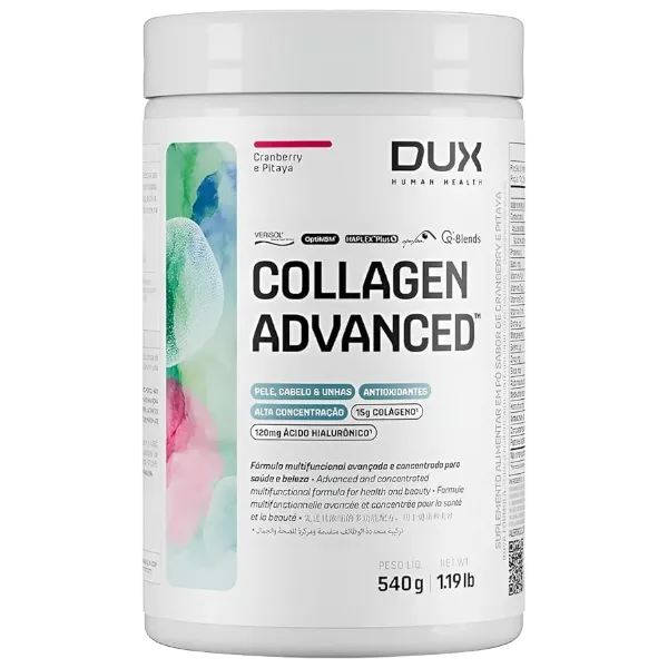 Pote de Colágeno Advanced Dux Nutrition sabor Cranberry com Pitaya 540g