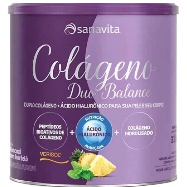 Pote de Colágeno Duo Balance Sanavita Verisol e Ácido Hialurônico sabor Abacaxi com Hortelã