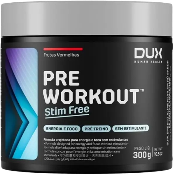 Pote de Pré-treino Dux Nutrition Stim Free sabor Frutas Vermelhas de 300g para energia limpa e foco - Avaliação Guia Nutri.