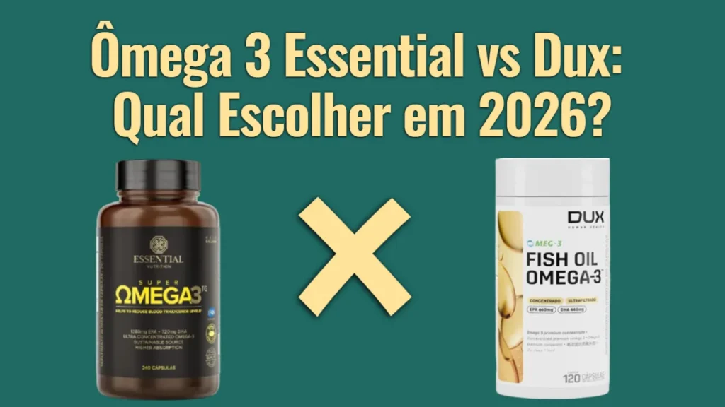 Comparação entre os potes de Ômega 3 da Essential Nutrition e Dux Nutrition com selo IFOS.