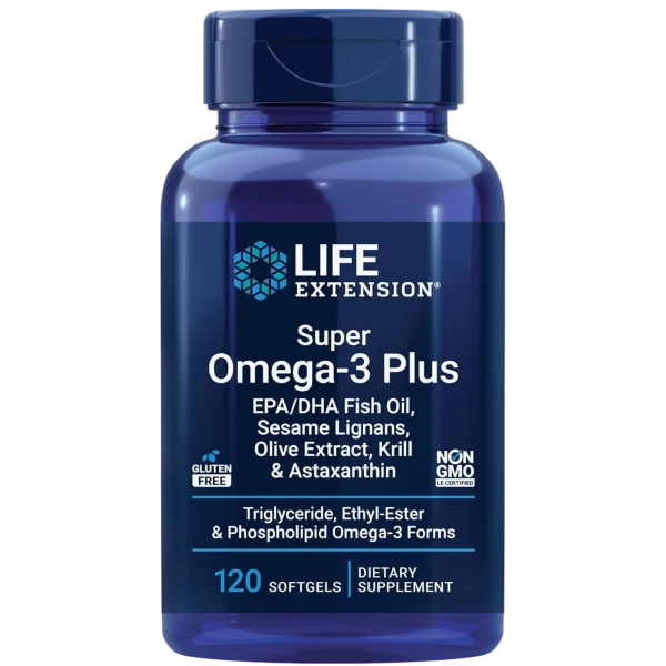 melhores ômega 3 de 2026; Suplemento Super Omega-3 Plus da Life Extension com Krill, Astaxantina e Extrato de Oliva.