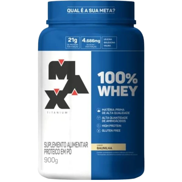 Pote de suplemento proteico Max Titanium versão Zero Lactose para dietas restritivas.