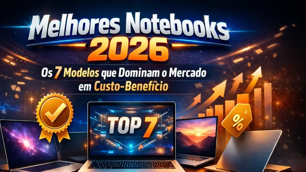 Mulher sorridente usando um dos melhores notebooks de 2026 em um escritório moderno