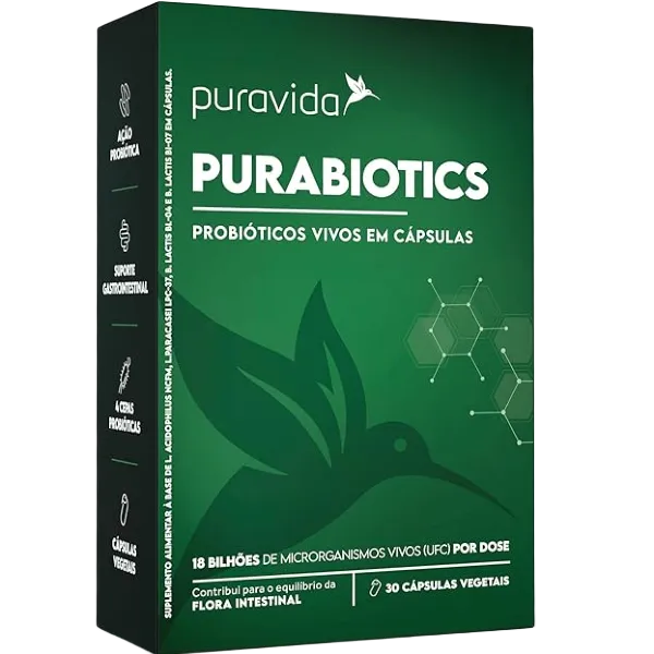 Cápsulas de suplemento para saúde digestiva sobre uma mesa.