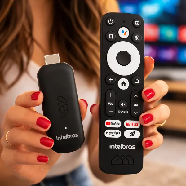 Smart TV Stick Intelbras Full HD com Android TV oficial.