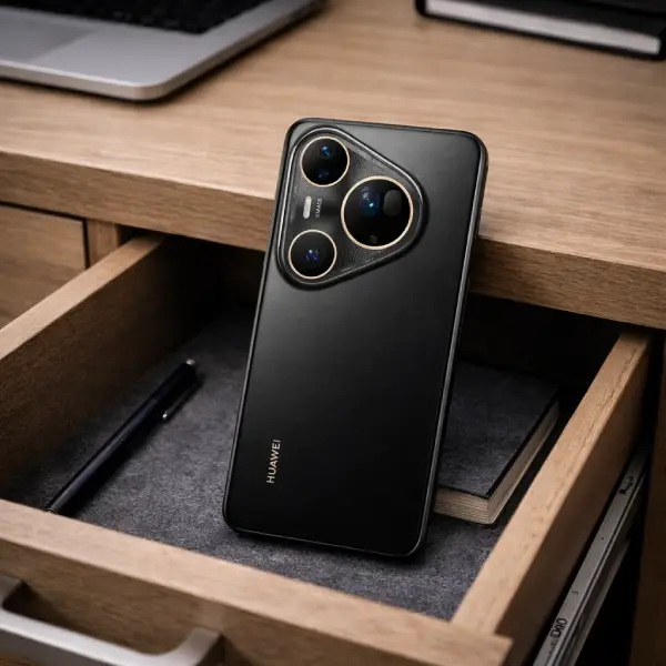 Smartphone Huawei Pura 80 Ultra com foco em seu sensor retrátil de 1 polegada e abertura variável.