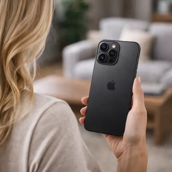 Apple iPhone 16 Pro Max em titânio-preto otimizado para gravações de vídeo profissionais em ProRes.