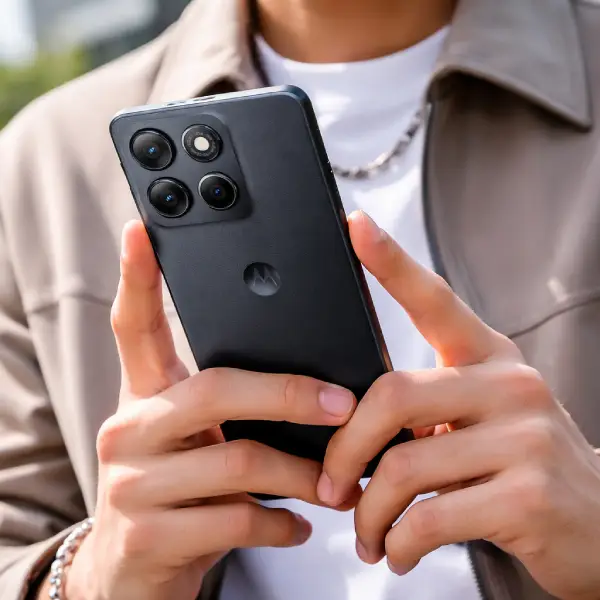 Smartphone Motorola Moto G86 5G grafite com 24GB de RAM total e tela 1.5K pOLED.