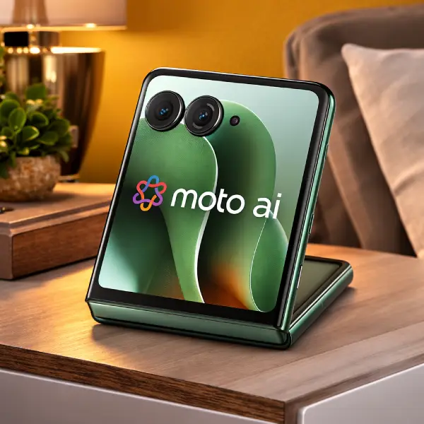 Celular dobrável Motorola Razr 60 Ultra utilizando a tela externa de 4 polegadas para selfies de alta qualidade.