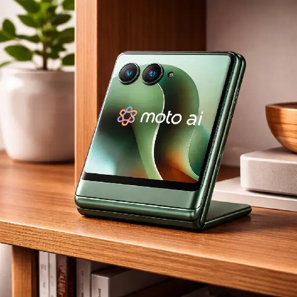 Smartphone dobrável Motorola Razr 60 Ultra verde com 1TB de memória e Snapdragon 8 Elite.