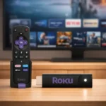 Roku Streaming Stick 4K com controle de voz e longo alcance.