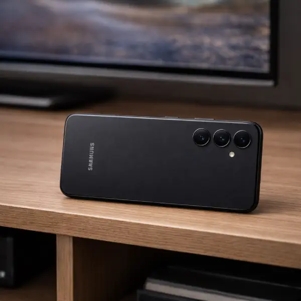 Samsung Galaxy S25 FE 5G exibindo sua câmera tripla de 50MP com inteligência artificial.