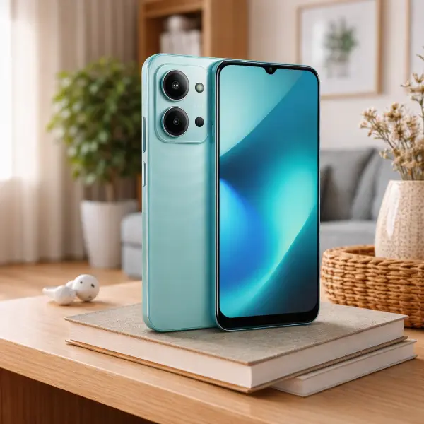 Melhores Celulares Xiaomi 2026 - Celular Xiaomi Redmi 15c verde claro com capa e película.