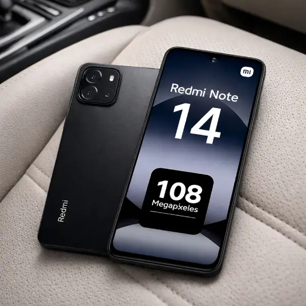 Xiaomi Redmi Note 14 4G preto com câmera de 108 megapixels.